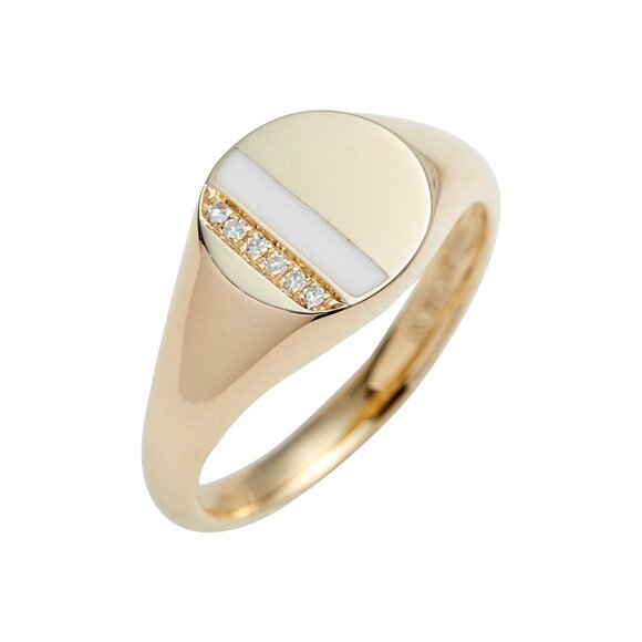 EF Collection Jewelry - EF Collection Diamond & Enamel Stripe Signet White Size 3.5 Pre-owned